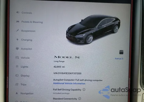 2019 Tesla Model S z USA, uszkodzony, nr VIN 5YJSA1E23KF337255